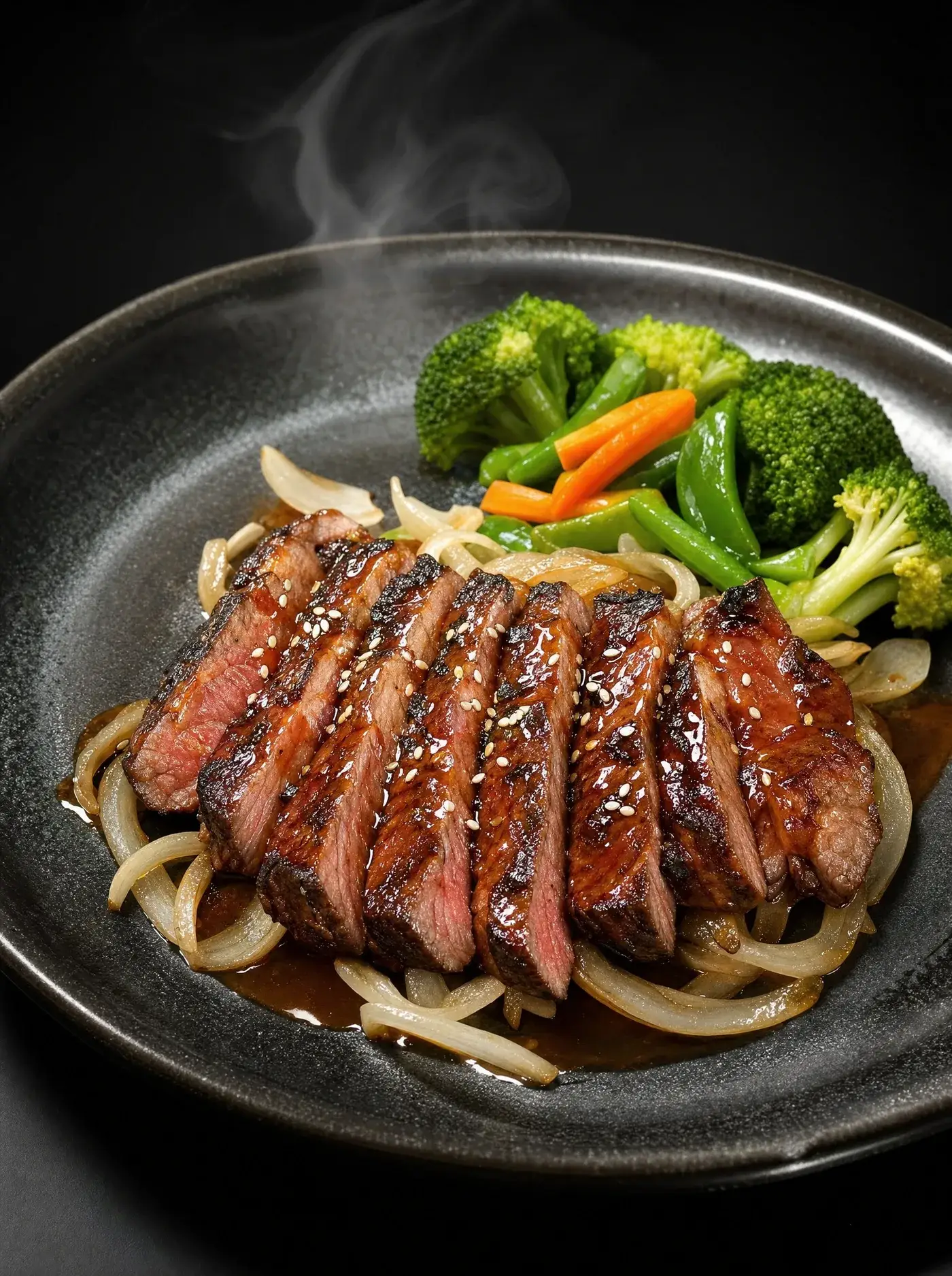 Beef teriyaki with garnish