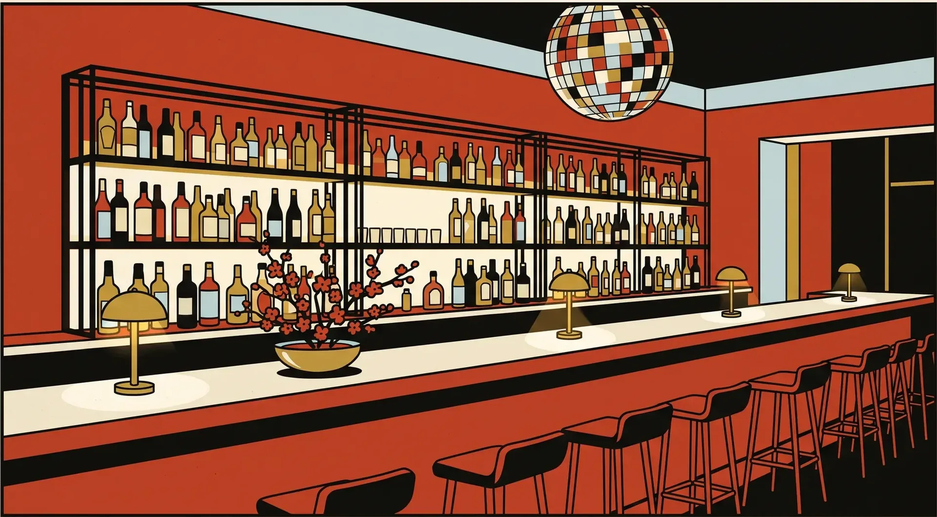 Cocktails on SHIRO's bar under warm light — girls' night out in Williamsburg, Brooklyn